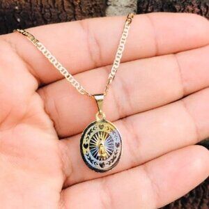 Tri Color Our Lady of Guadalupe Necklace 18" 14K GF Pendant 20x14mm For Womens